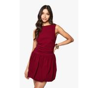 Boohoo Tailored Slash Neck Puff Ball Mini Dress In Burgundy burgundy 14