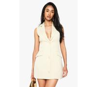 boohoo Women's Tailored Structured Cinched Waist Sleeveless Blazer Dress in Lemon | Size: 16
