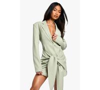 Boohoo Tailored Structured Wrap Detail Blazer Dress In Sage sage 10