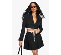 Boohoo Tailored Woven Cropped Contrast Hem Blazer In Black black 10