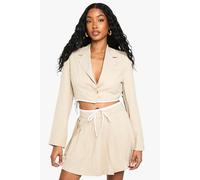 Boohoo Tailored Woven Cropped Contrast Hem Blazer In Stone stone 12