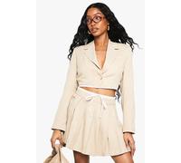 Boohoo Tailored Woven Pleated Mini Skirt In Stone stone 8