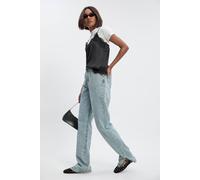 boohoo Women's Tall Basic High Waist Split Hem Straight Leg Jean in Light Blue | Size: 8/36L