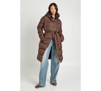 boohoo Women's Tall Belted Longline Puffer Jacket in Chocolate | Size: 14