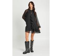 Boohoo Tall Chiffon Ruffle Smock Dress In Black black 8