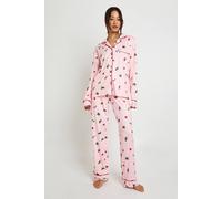 boohoo Women's Tall Christmas Holly Print Long Sleeve Shirt & Trouser 3 Piece Pyjama Set in Pink | Size: 14