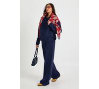 Boohoo Tall Chunky Knit Collar Detail Oversized Knitted Jumper And Wide Leg Trouser Co-Ord In Navy navy L