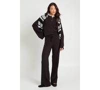 boohoo Women's Tall Collared Button Down Oversized Knitted Jumper & Straight Leg Trouser Co-Ord in Black | Size: Small