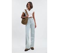 boohoo Women's Tall Comfort Stretch High Waist Straight Leg Jean in Bleached Blue | Size: 14/34L