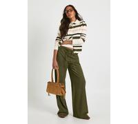 Boohoo Tall Cord Tie Waist Wide Leg Trouser In Olive olive 8