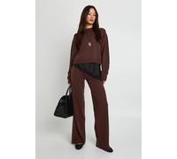 Boohoo Tall Crew Neck Jumper And Wide Leg Trouser In Chocolate chocolate S