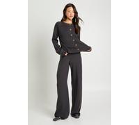 Boohoo Tall Crew Neck Knitted Chunky Cardigan And Wide Leg Trouser Co-Ord In Charcoal charcoal XS