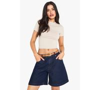 Boohoo Tall Denim Boyfriend Short In Indigo indigo 8