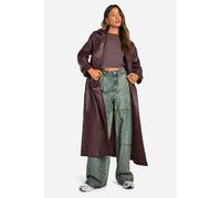 boohoo Women's Tall Double Breast Faux Leather Maxi Trench Coat in Wine | Size: 14