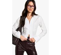 boohoo Women's Tall Fitted Zip Front Shirt in White | Size: 14