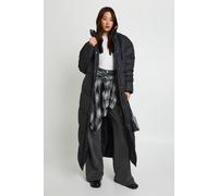 Boohoo Tall Hooded Quilt Detail Maxi Puffer In Black black 16
