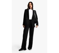 Boohoo Tall Jersey Rib Wide Leg Trouser In Black black 8