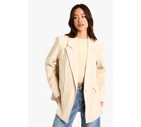 Boohoo Tall Linen Look Cinched Waist Blazer In Ecru ecru 12
