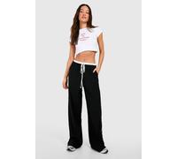 Boohoo Tall Linen Look Contrast Piping Wide Leg Trousers In Black black 8