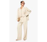 boohoo Women's Tall Linen Look Essential Wide Leg Trouser in Ecru | Size: 10