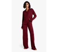 Boohoo Tall Long Sleeve Shirt & Trousers Pyjama Set In Burgundy burgundy 18