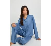 Boohoo Tall Long Sleeve Shirt & Trousers Pyjama Set In Dusty Blue dusty blue 8