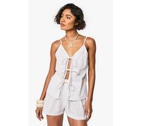 boohoo Women's Tall Pinstripe Halter Neck Tie Short Co Ord in Taupe | Size: 18