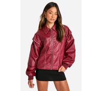 Boohoo Tall Pu Contrast Stitch Oversized Bomber Jacket In Red red 16