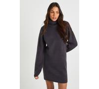 Boohoo Tall Roll Neck Chunky Knit Mini Dress In Charcoal charcoal M