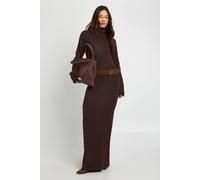 Boohoo Tall Roll Neck Super Soft Knitted Maxi Dress In Chocolate