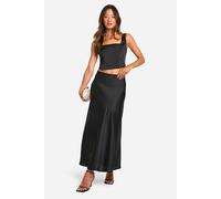 Boohoo Tall Satin Slip Midaxi Skirt In Black black 10