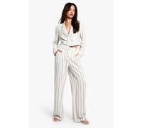 Boohoo Tall Stripe Linen Look Wide Leg Trouser In Ivory ivory 8