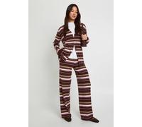 Boohoo Tall Super Soft Rib Knitted Boyfriend Cardigan And Wide Leg Trouser Co-Ord In Chocolate chocolate