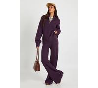 boohoo Women's Tall Super Soft Zip Neck Oversized Jumper & Wide Leg Trouser Co-Ord in Aubergine | Size: XS
