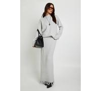 Boohoo Tall Tassel Hem Detail Oversized Jumper And Knitted Skirt Co-Ord In Grey grey XS