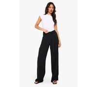Boohoo Tall Tie Belt Detail Wide Leg Trousers In Black black 8