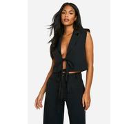 Boohoo Tall Tie Detail Cropped Waistcoat In Black black 18