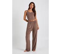 Boohoo Tall Velour Cami And Wide Leg Trouser Lounge Set In Chocolate chocolate 6
