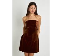Boohoo Tall Velvet Bardot Crepe Dress In Chocolate chocolate 16