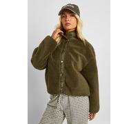 Boohoo Teddy Button Up Jacket In Khaki khaki 14