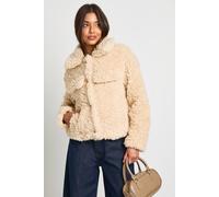 Boohoo Teddy Faux Fur Trucker Jacket In Biscuit biscuit 10
