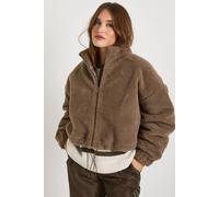 Boohoo Teddy Zip Bomber Jacket In Mushroom mushroom 14