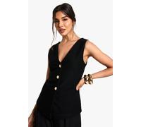 Boohoo Textured Button Through V Neck Longline Waistcoat In Black black 6