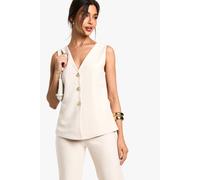 Boohoo Textured Button Through V Neck Longline Waistcoat In Cream cream 6