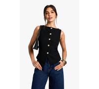 Boohoo Textured Button Through Waistcoat In Black black 10