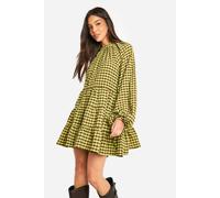 Boohoo Textured Check Smock Dress In Green green 8