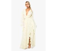 Boohoo Textured Cut Out Maxi Dress In Lemon lemon 14