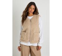 boohoo Women's Textured Faux Fur Gilet in Beige | Size: 12