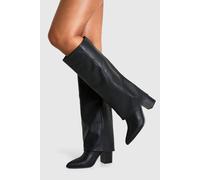 Boohoo Textured Foldover Stacked Heel Knee High Boots In Black black 3