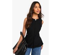 Boohoo Textured Gold Button Cinched Waist Sleeveless Waistcoat In Black black 6